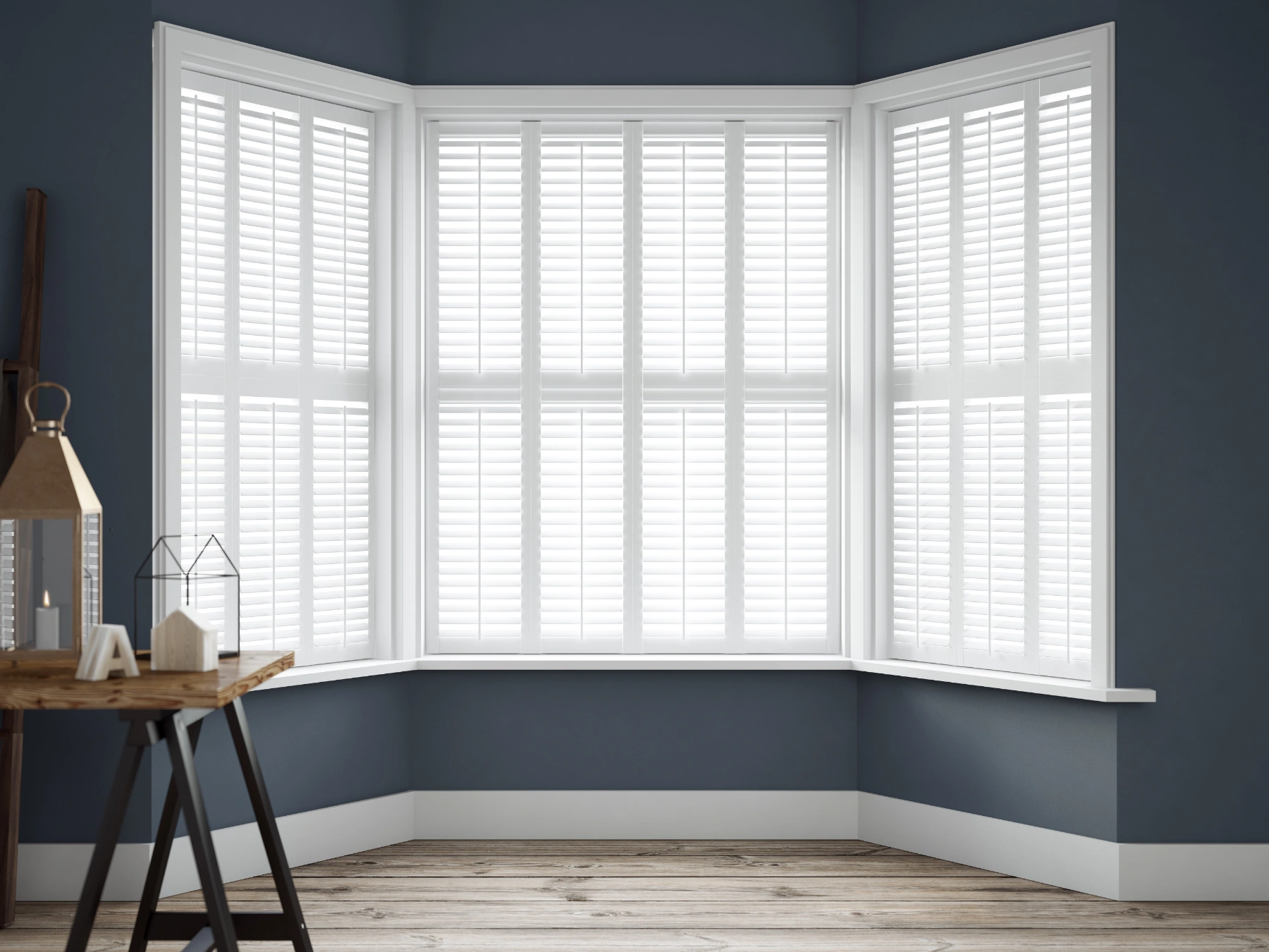 Large Bay window with shutters in white