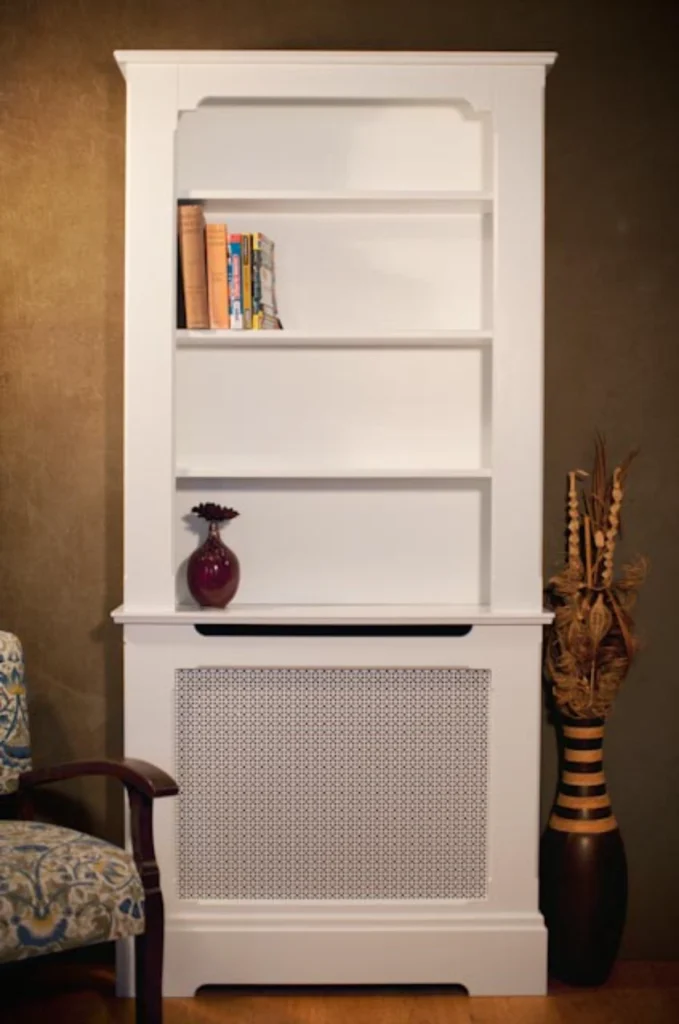 Radiator cabinet with bookcase above