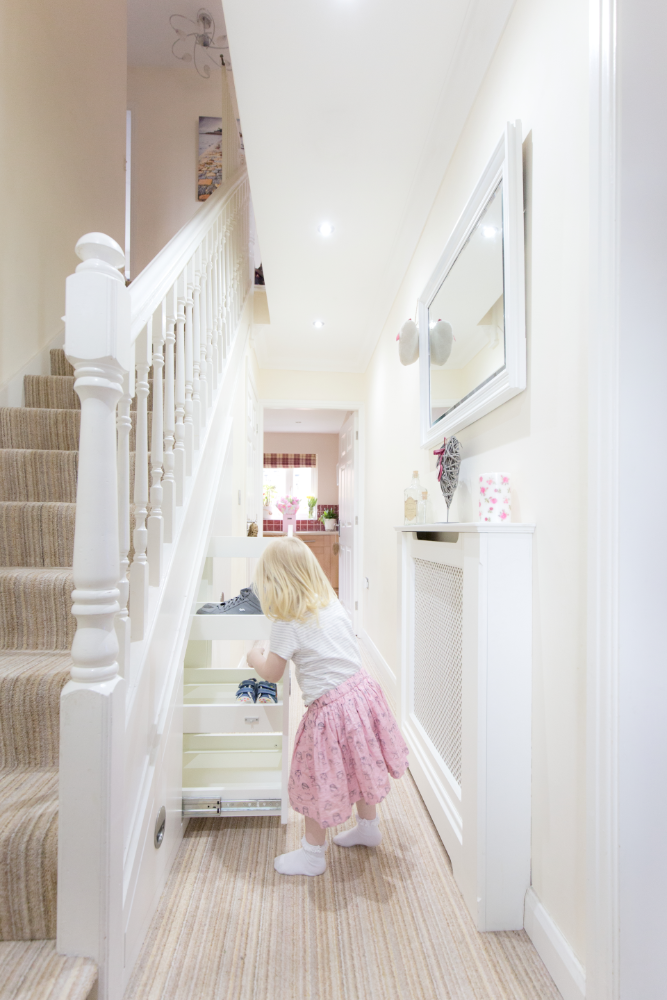 Under stairs unit with pull out drawers and spray painted finish